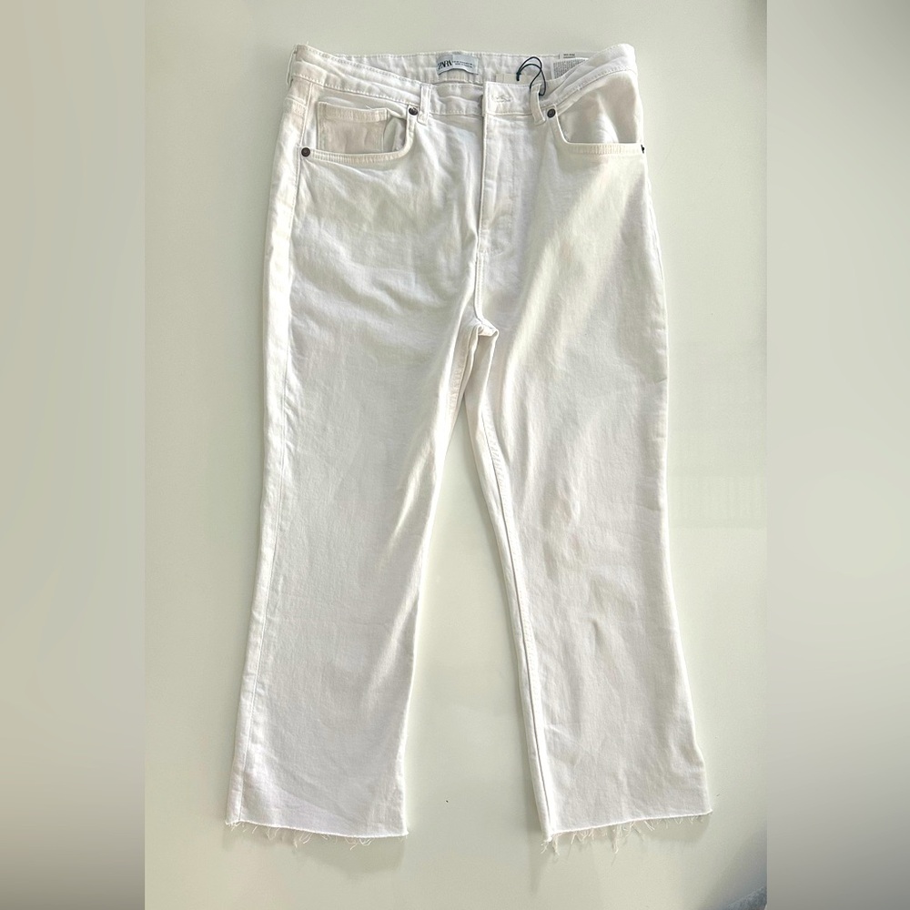 Zara White Crop Flare Jeans